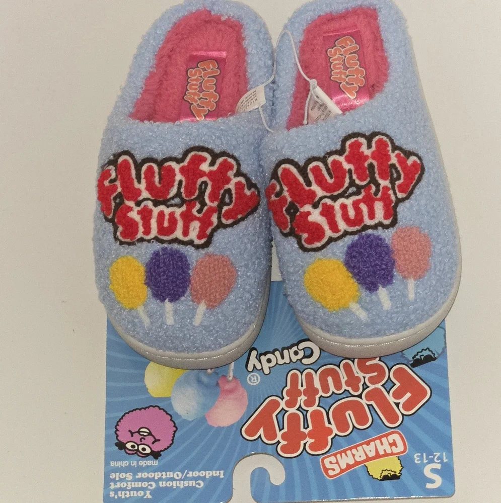 Charms Fluffy Stuff Cotton Candy Youth Slippers‎ 12/13 • Plush Cozy Fashion-Core